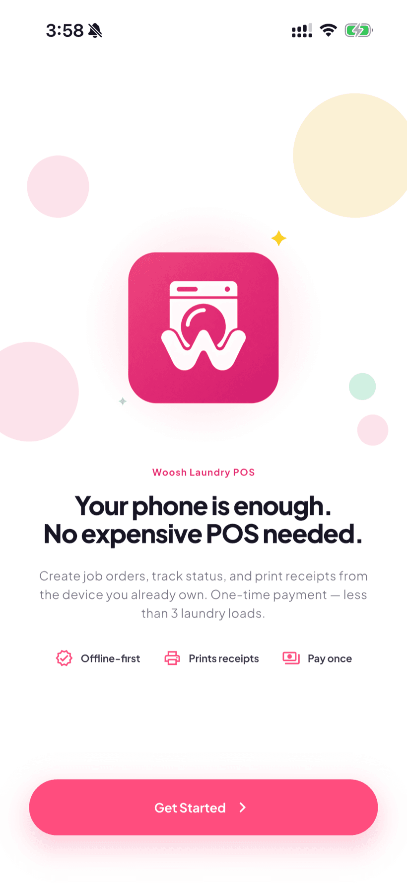 Woosh onboarding screen: your phone is enough, no expensive hardware needed